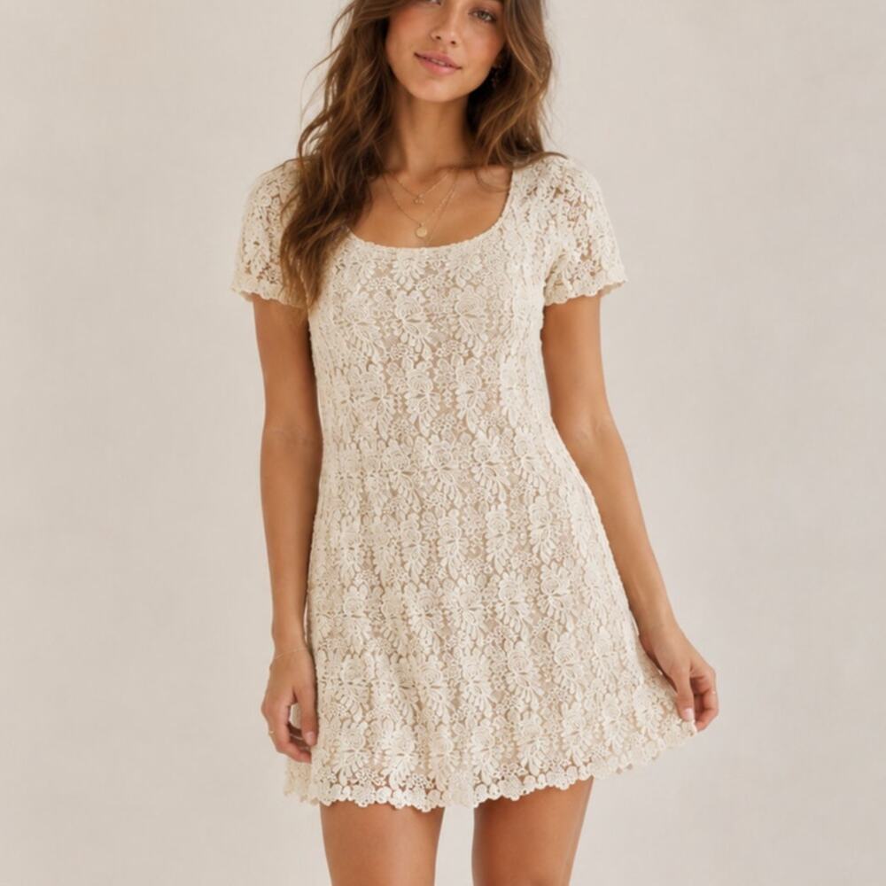 Vintage White Lace Sheath Dress Small 90s Country Cottage Boho Sheer Layering